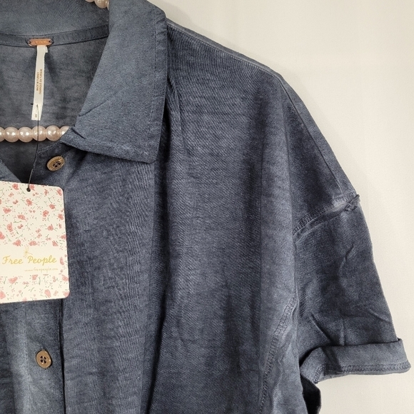 Free People Weekend Rush Button Up Top Navy - Picture 10 of 10